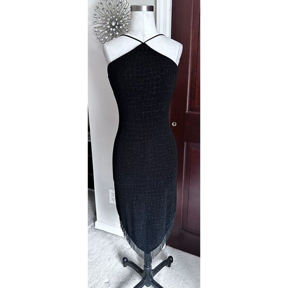 Cache stunning beaded little black dress sleeveless size 4 - Picture 1 of 7